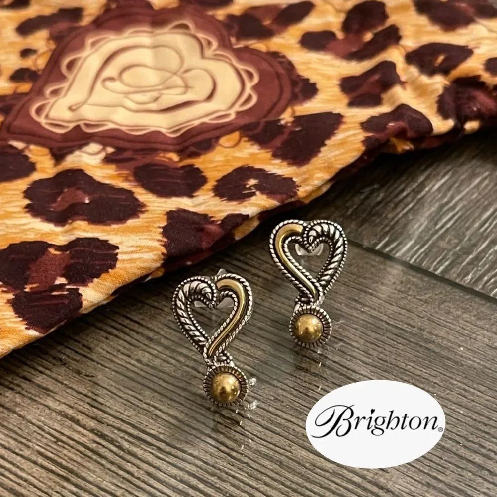 Brighton Callie Heart Post Earrings Mixed Metal Silver Gold Tone Cable Detail
